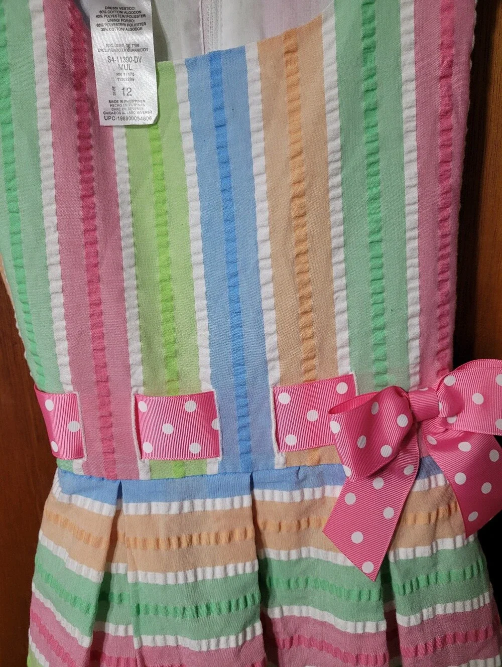 Bonnie Jean Girls Size 12 Sleeveless Striped Dress With Bow At Waist (0963)